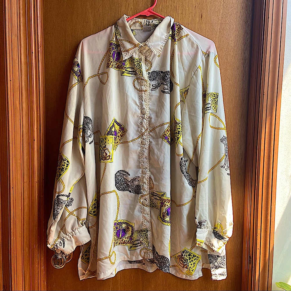 Button Down Blouse with Cheetahs and Other Designs XXXL